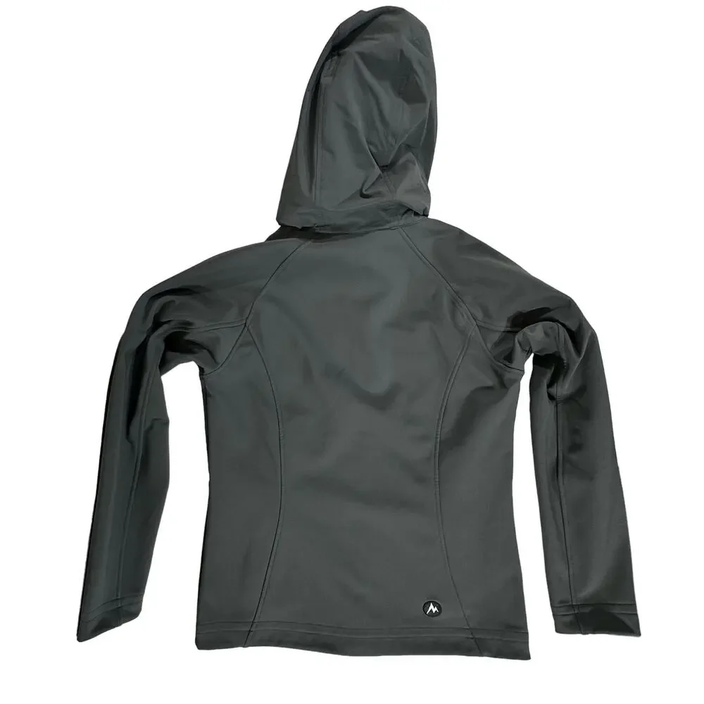 Marmot Womens Jacket Size Medium Gray Fleece Inside Faux Fur‎ Hoodie Zip